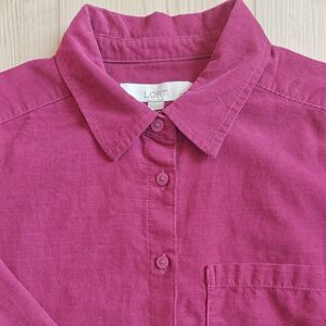 LOFT Long Sleeve Petite Top Button Down Shirt Corduroy Hot Magenta Pink Size SP